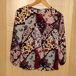 Xhilaration Girls Flowy Silky Long Sleeve Floral Blouse 10-12